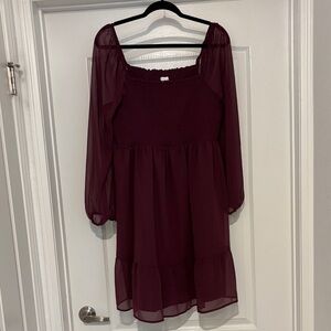 Elegant Burgundy Maternity Long Sleeve Dress